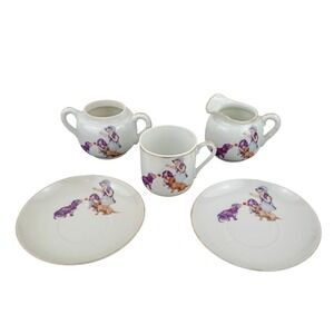 Vintage Miniature Tea Set Girl with Puppies 5 Piece Porcelain made in Japan